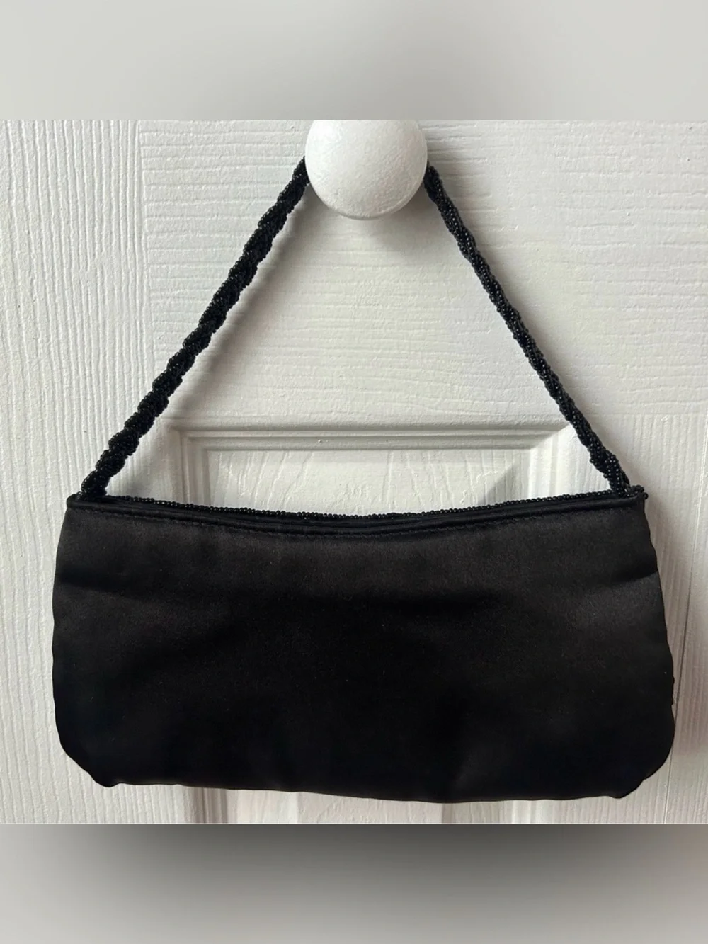 Vintage Jessica McClintock Black Beaded Satin Evening Bag Coquette